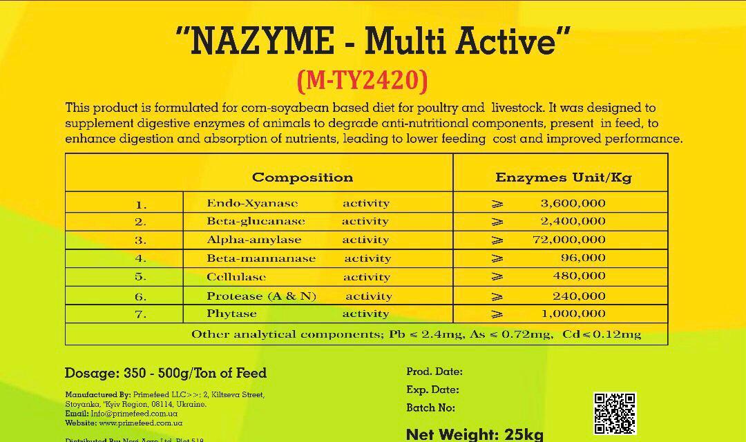 NAZYME – Multi Active (M-TY2420) | Advanced Multi-Enzyme Feed Additive for Poultry & Livestock