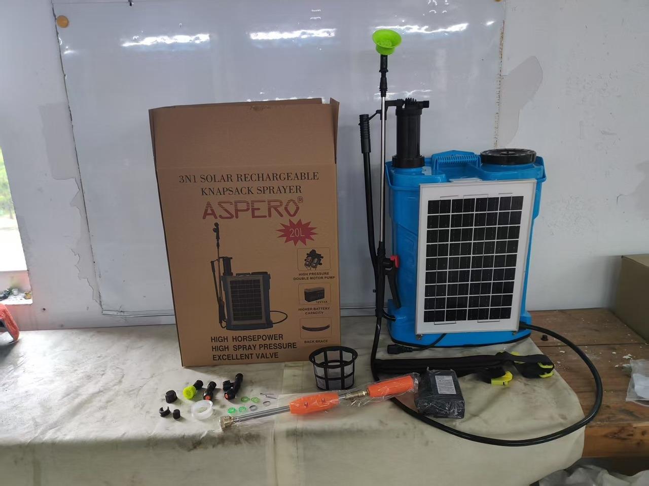 Aspero 3-in-1 Solar Rechargeable Knapsack Sprayer – (16L | 20L | Made in China) - 20 litres